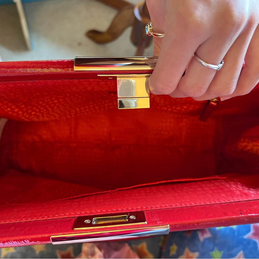 Kate Spade Knightsbridge Red Ostrich Embossed Leather Bag - Picture 5 of 6